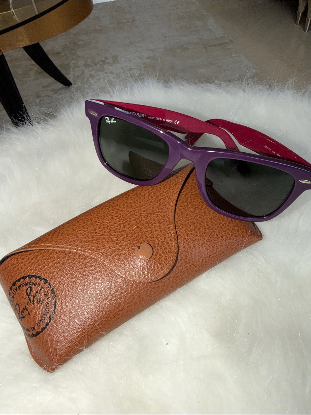 Ray-Ban Women's Purple Frame with Pink-ish purple Temples Wayfarer Sunglasses